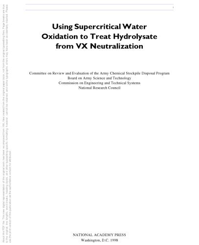 Using Supercritical Water Oxidation to Treat Hydrolysate from VX Neutralization