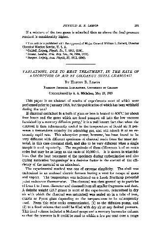 Variations, Due to Heat Treatment, in the Rate of Adsorption of Air by Cocoanut Shell Charcoal