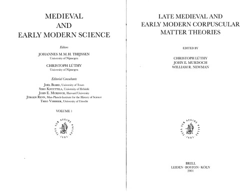 Late medieval and early modern corpuscular matter theories