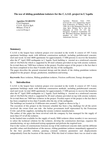 2010_MARIONI_The_use_of_sliding_pendulum_isolators_for_the_CASE_project_in_L_Aquila