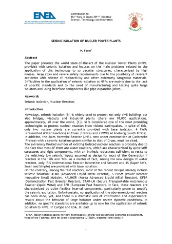 2011_Forni_Seismic isolation of nuclear power plants (SoftheArt)