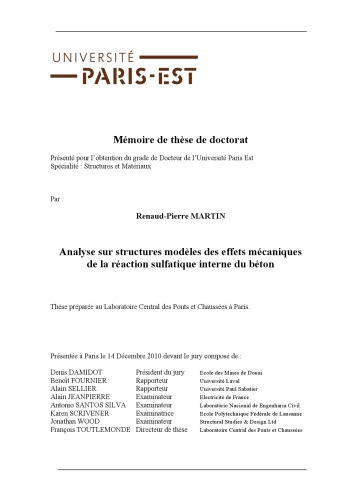 Analyse sur structures modèles des effets mécaniques de la réaction sulfatique interne du béton [diss.]