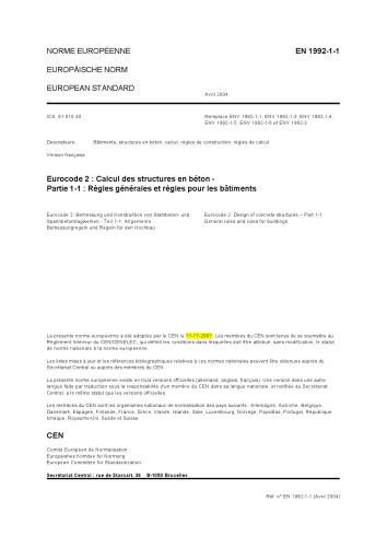 Eurocode 2 : Calcul des structures en béton - Partie 1-1 : Règles générales et règles pour les bâtiments