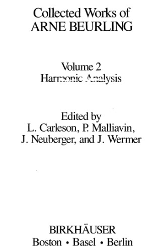 Collected works of Arne Beurling, vol.2: harmonic analysis