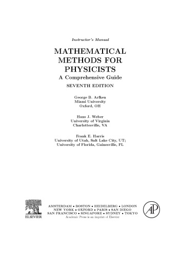 Instructor’s Manual: Mathematical Methods for Physicists