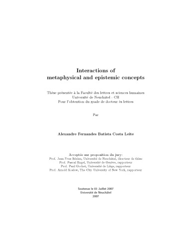 Interactions of metaphysical and epistemic concepts [PhD Thesis]