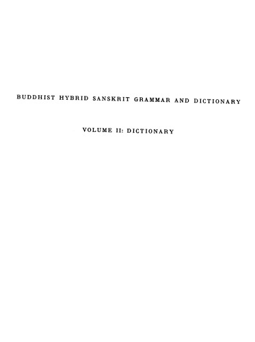 Buddhist Hybrid Sanskrit grammar and dictionary