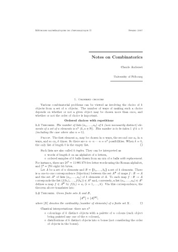 Notes on Combinatorics