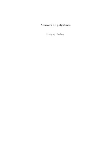 Anneaux de polynômes [Lecture notes]