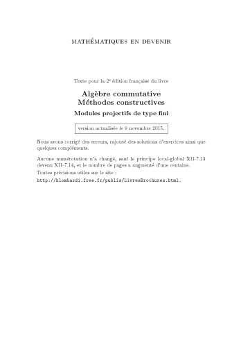 Algèbre commutative: Méthodes constructives: Modules projectifs de type fini [draft]