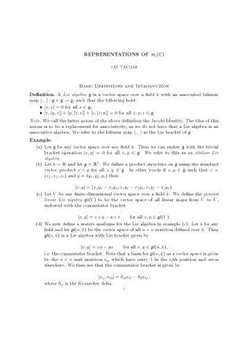 Representations of sl2(C) (version 10 Nov 2009)