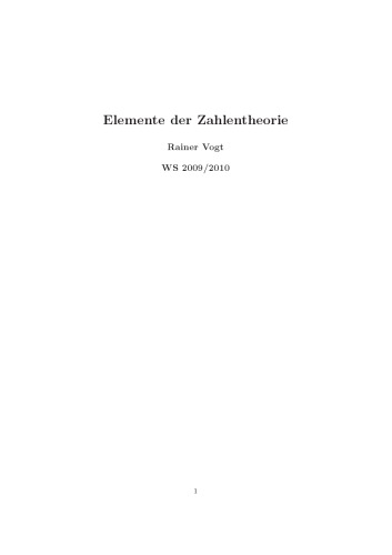 Elemente der Zahlentheorie [Lecture notes]