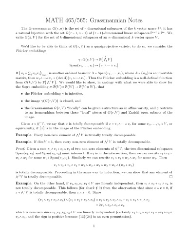 MATH 465/565: Grassmannian Notes