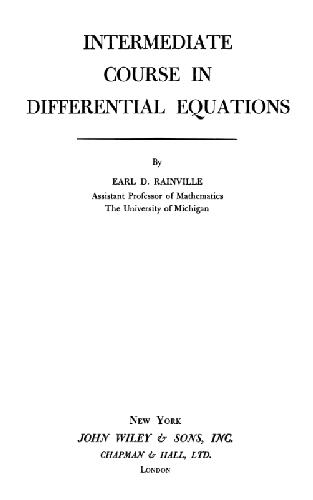 Intermediate Course in Differential Equations 