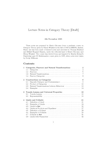 Lecture Notes in Category Theory [Draft]