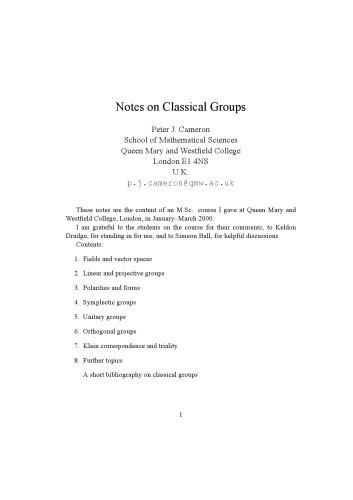 Notes on Classical Groups [Lecture notes]