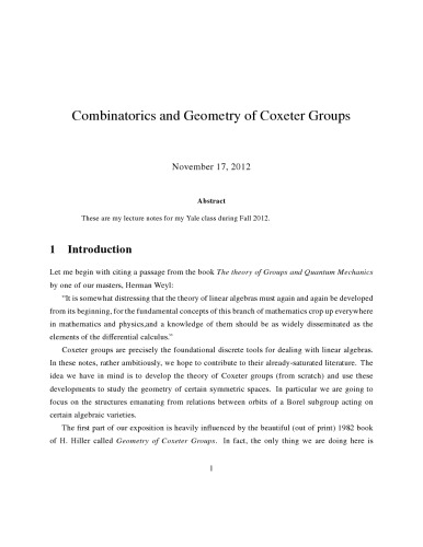 Combinatorics and Geometry of Coxeter Groups [Lecture notes]