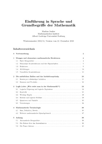 Einfuhrung in Sprache und Grundbegriffe der Mathematik