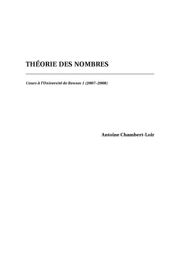 Théorie des nombres [Lecture notes]