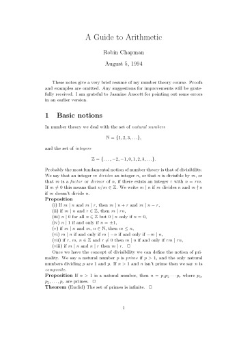 A Guide to Arithmetic [Lecture notes]