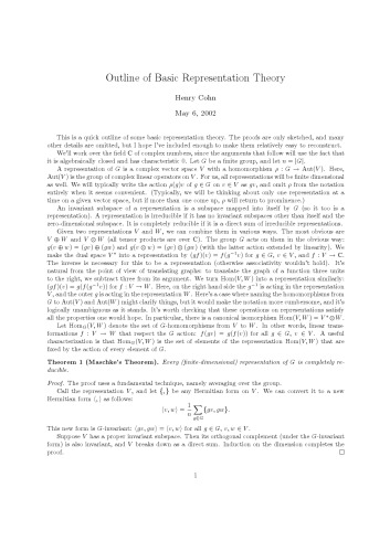 Outline of Basic Representation Theory [expository notes]