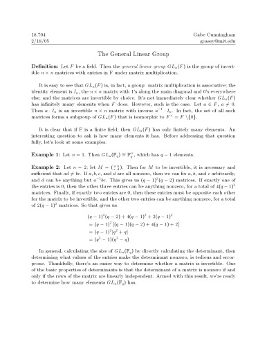 The General Linear Group [expository notes]