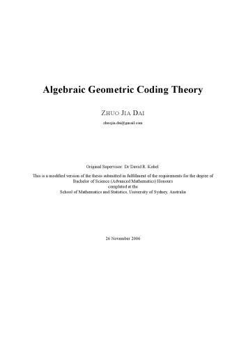 Algebraic Geometric Coding Theory [BA thesis]