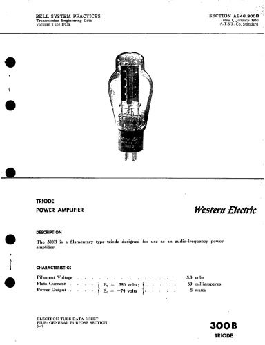 300B Triode Technical Data