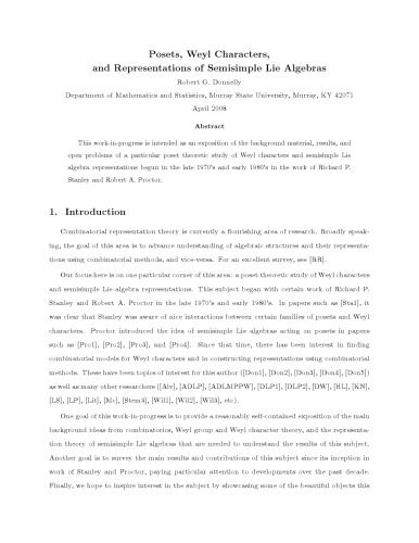 Posets, Weyl Characters, and Representations of Semisimple Lie Algebras [expository notes]