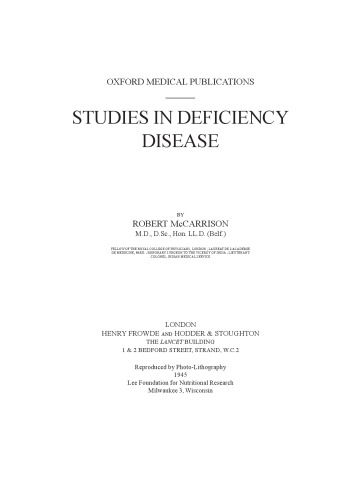 Studies in Deficiency Disease