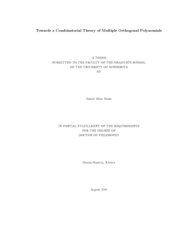 Towards a Combinatorial Theory of Multiple Orthogonal Polynomials [PhD thesis]