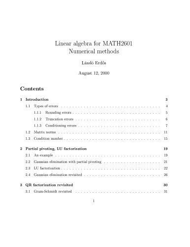 Linear algebra for MATH2601: Numerical methods [Lecture notes]