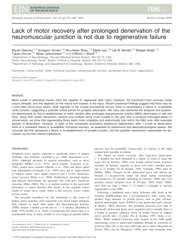 [Article] Lack of motor recovery after prolonged denervation of the neuromuscular junction is not due to regenerative failure