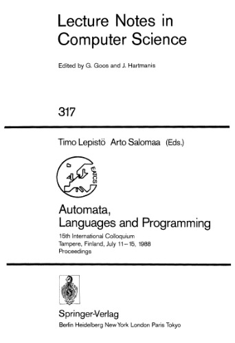 Automata, Languages and Programming: 15th International Colloquium Tampere, Finland, July 11–15, 1988 Proceedings