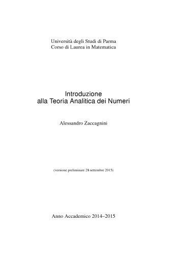 Introduzione alla Teoria Analitica dei Numeri [Lecture notes]