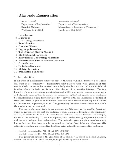 Algebraic Enumeration [from: Handbook of Combinatorics, R. L. Graham et al. (eds.)]