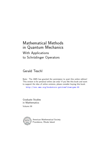 Mathematical methods in quantum mechanics: With applications to Schrodinger operators