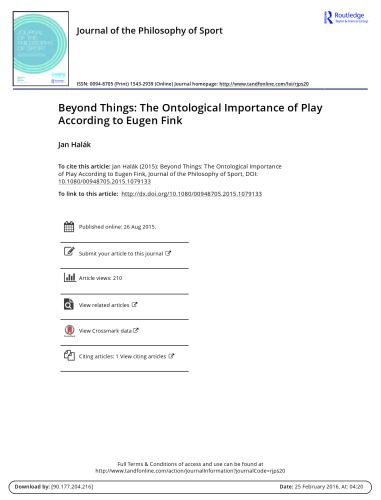 [article] Beyond things: The ontological importance of play according to Eugen Fink