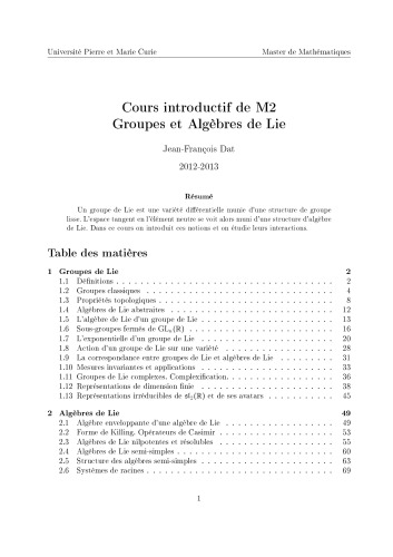 Cours introductif de M2: Groupes et Algèbres de Lie [Lecture notes]