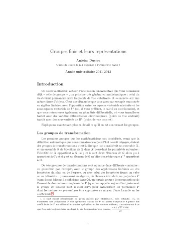 Groupes finis et leurs représentations [Lecture notes]