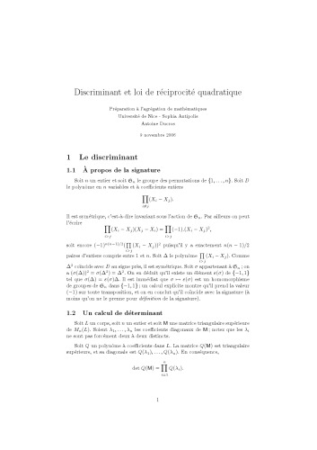 Discriminant et loi de réciprocité quadratique [expository notes]