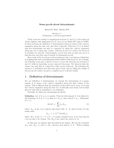 Some proofs about determinants [Lecture notes]