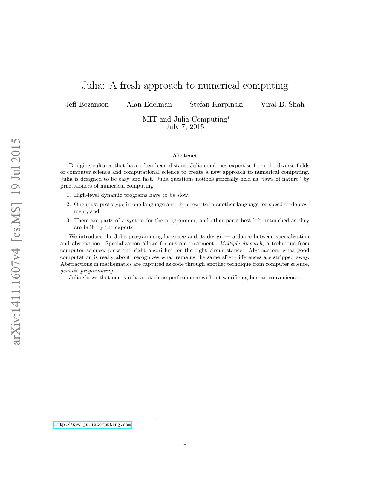 Julia: A Fresh Approach to Numerical Computing