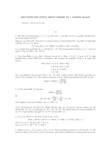 Solutions for Finite Group Theory by I. Martin Isaacs [expository notes]