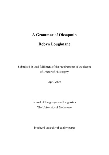 A Grammar of Oksapmin [PhD thesis]