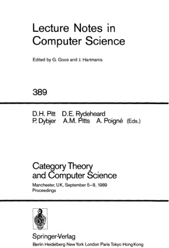 Category Theory and Computer Science: Manchester, UK, September 5–8, 1989 Proceedings