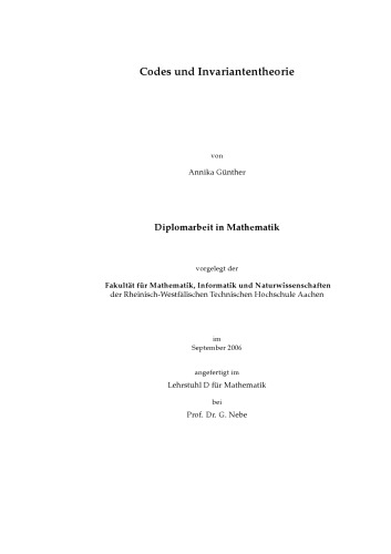 Codes und Invariantentheorie [Diploma thesis]