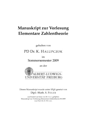 Elementare Zahlentheorie [Lecture notes]