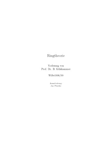 Ringtheorie [Lecture notes]