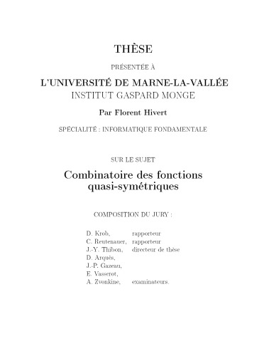 Combinatoire des fonctions quasi-symétriques